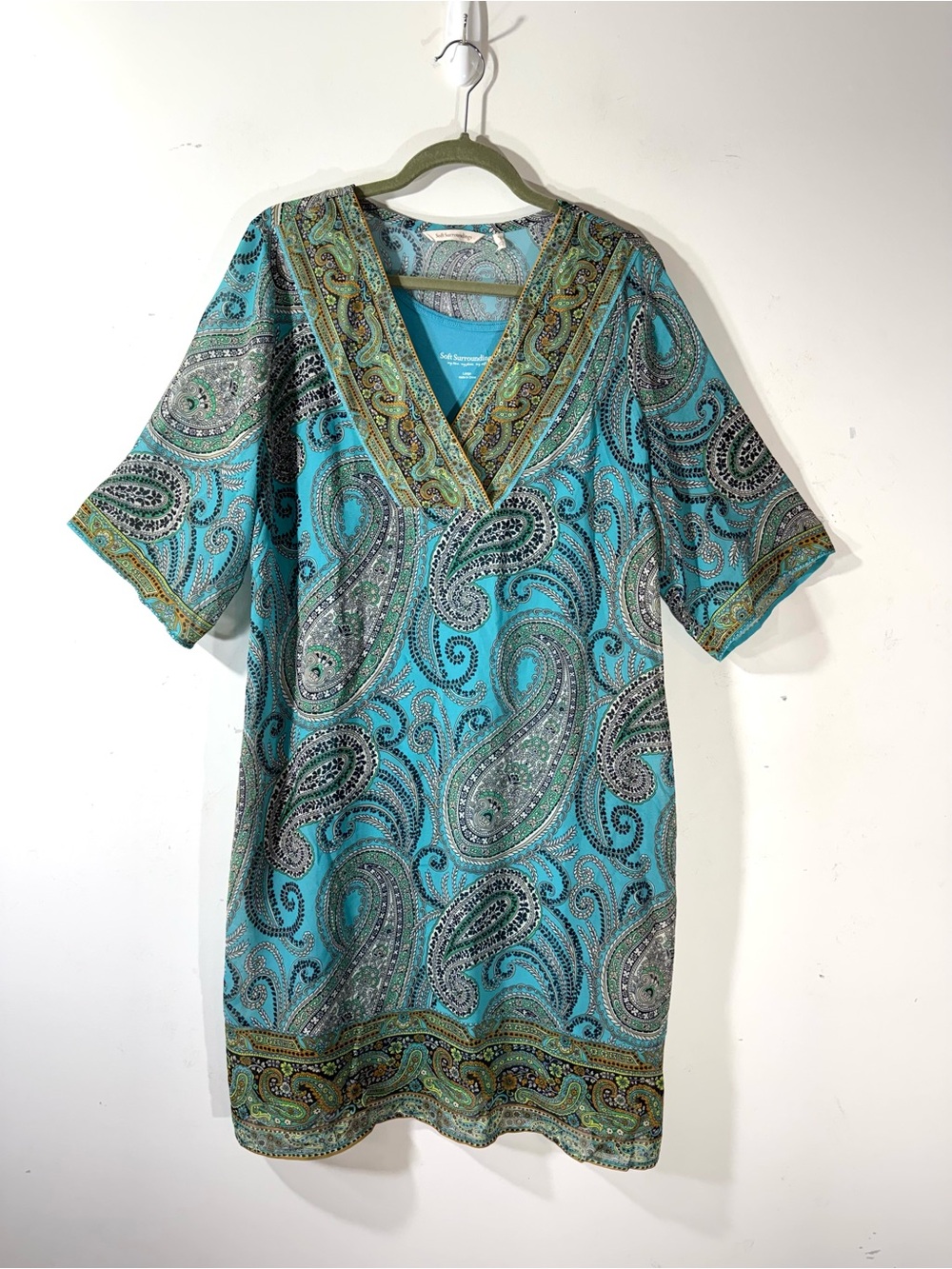 Soft Surroundings Turquoise blue Paisley chiffon Dress Size Large